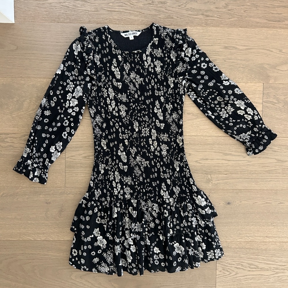 WALTER BAKER Floral Short Dress Long Sleeves with Ruffle, Size Small